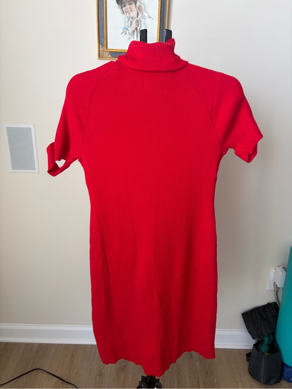 Moda International Ribbed Turtleneck Sweater Dress — Red, Size XL